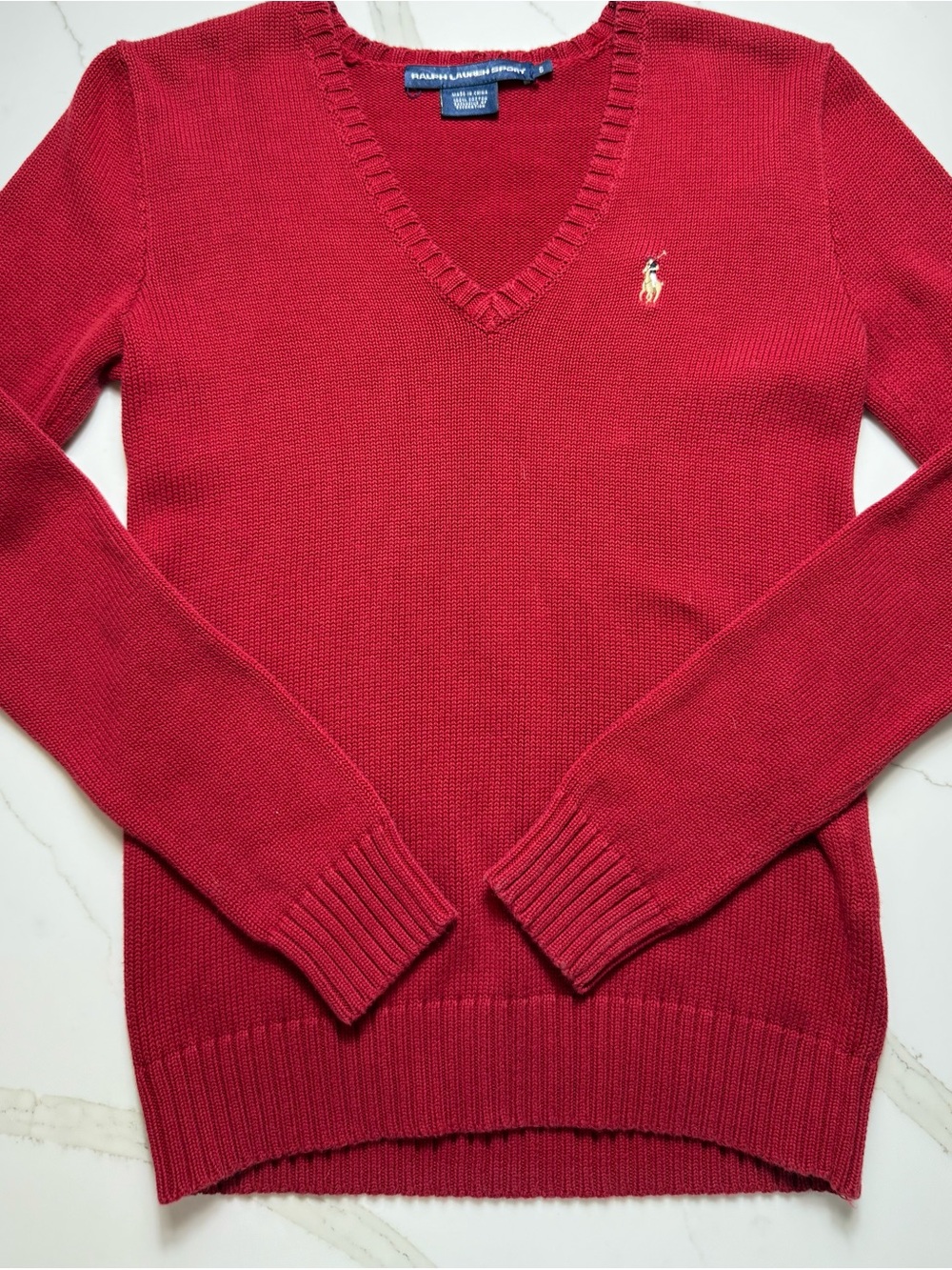 Polo by Ralph Lauren Women’s V-Neck Sweater in Red